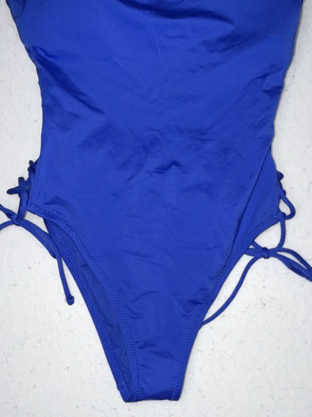 Shade & Shore Blue Lace Up Side One Piece Swimsuit Women Medium High Leg Scoop
